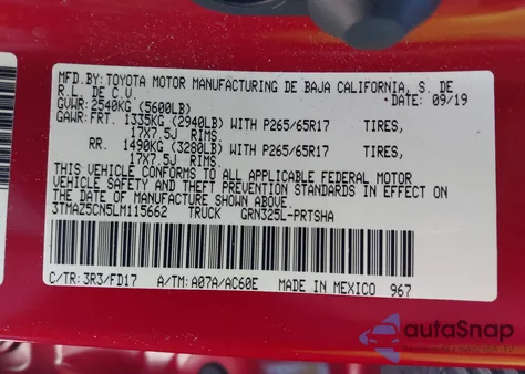 2020 Toyota Tacoma Trd Sport from USA, damaged, VIN 3TMAZ5CN5LM115662